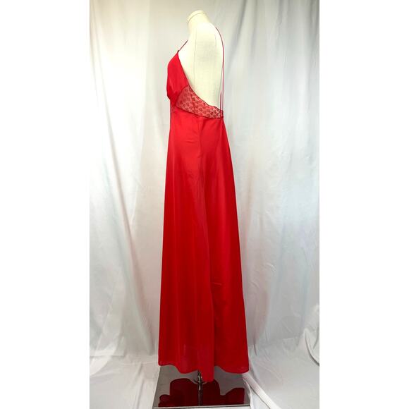 Vintage Stardust Cherry Red Long Maxi Slip Dress Gown Sheer Lace Mesh Low Back M - Picture 6 of 11
